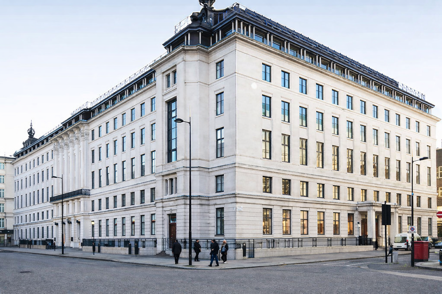 Cleveland Clinic London building exterior on a quiet London street with pedestrians.