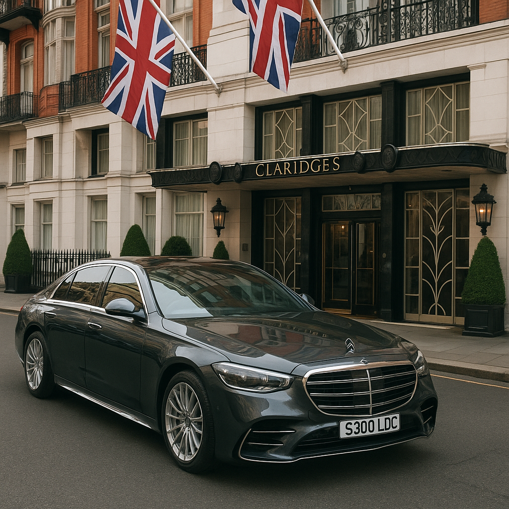 Latest model Mercedes S Class parked outside Claridge's Hotel in London
