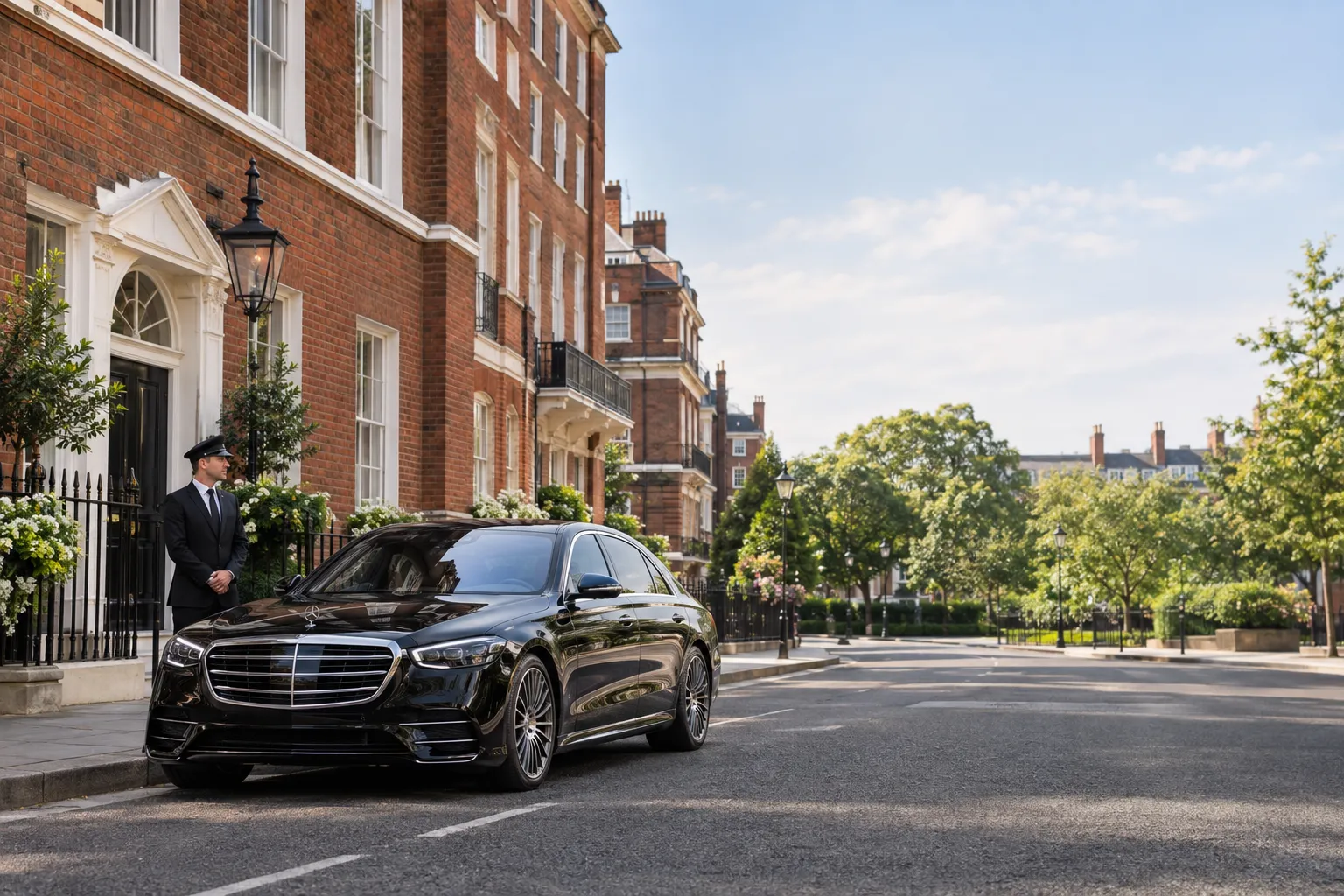 Mercedes S-Class executive vehicle parked on a street in Chelsea, London