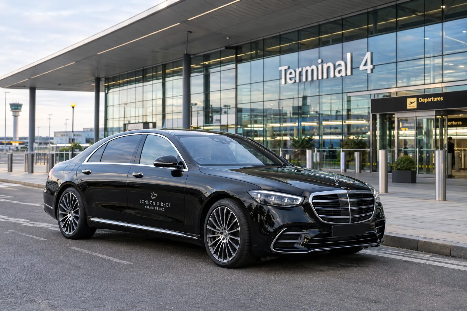 Mercedes S-Class luxury saloon at Heathrow Airport Terminal 4