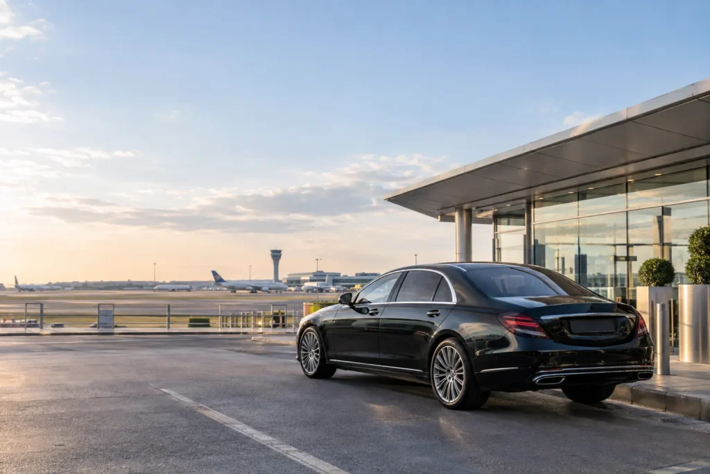 Discreet luxury car at an exclusive airport departure area
