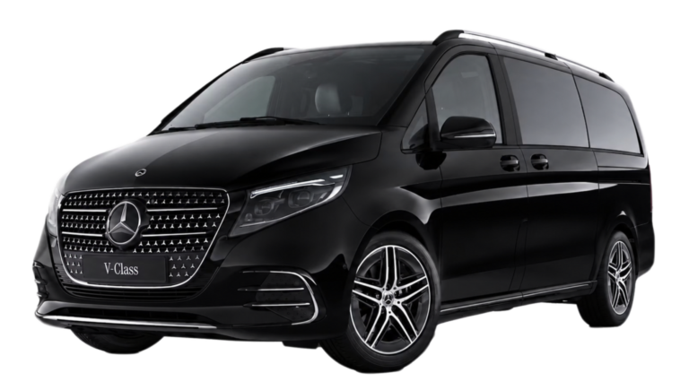 Black Mercedes V-Class, front three-quarter view
