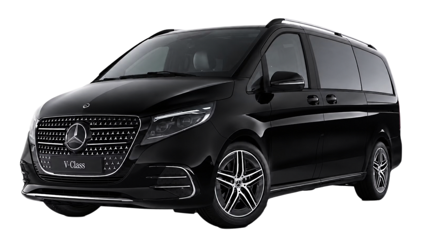 Mercedes V-Class chauffeur vehicle with driver at luxury hotel entrance