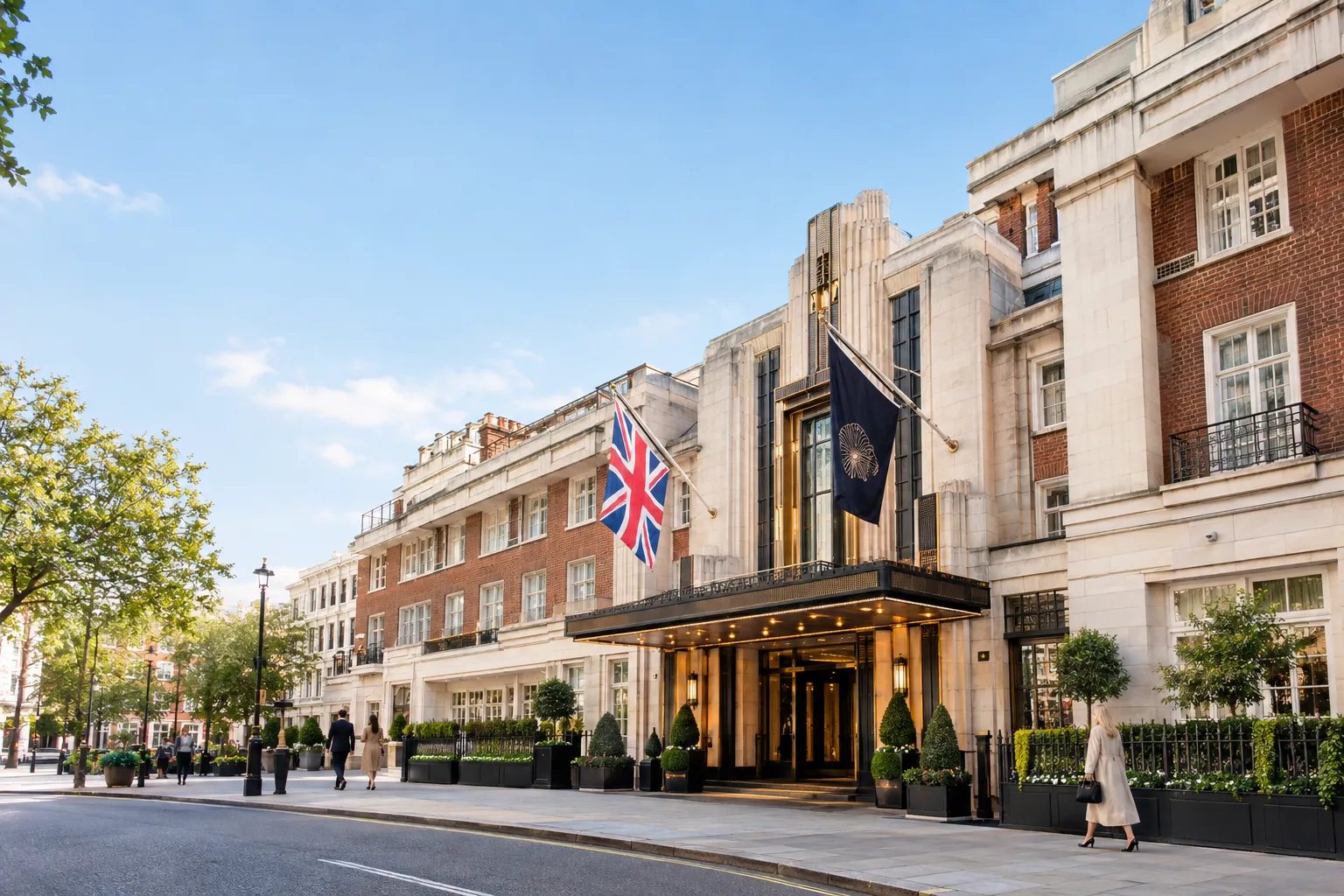 The Claridges Hotel grand exterior facade in Mayfair, London
